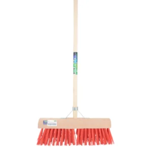 Gemeentebezem 45cm, kunstvezel rood mm+steel 140cm +stokhoud